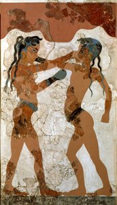 Art minoen : combat entre deux boxeurs Fresque d