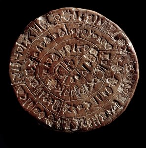 Le disque de Phaistos (Art minoen - 1700 - 1600 av. J.-C.) couvert de hiéroglyphes - Minoan