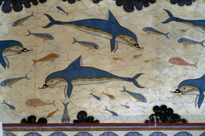 Mégaron de la Reine décoré de fresques de dauphins, Palais de Knossos, Crète, Grèce, civilisation minoenne