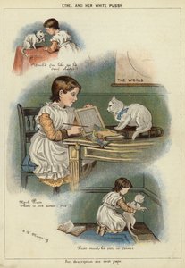 Ethel et son chat blanc (chromolithographie) - Miss Eliza F. Manning