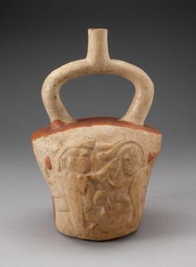 Vase étrier incisé avec scène de bataille surnaturelle