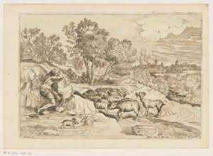 Paysage avec trois bergers se reposant près d