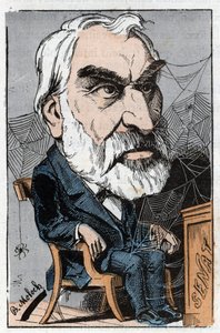 Eugène Pelletan (1813-1884), journaliste littéraire et homme politique français dans « Le Trombinoscope » par Touchatout, caricature de B. Moloch de 1882 (1849-1909). Collection privée - Moloch