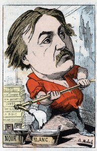 Portrait de Gustave Doré, dessinateur et graveur (1832-1883) dans « Le Trombinoscope » par Touchatout, caricature de B. Moloch de 1882 (1849-1909). Collection privée - Moloch