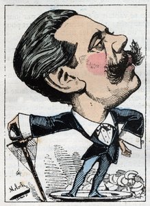 Portrait de Paul Granier de Cassagnac, journaliste politique français dans « Le Trombinoscope » par Touchatout, caricature par B. Moloch - Moloch