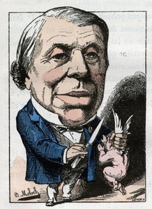 Portrait de Philippe Ricord (1800-1889), chirurgien français dans « Le Trombinoscope » par Touchatout, caricature de B. Moloch de 1882 (1849-1909). Collection privée - Moloch
