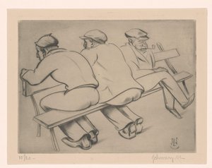 Trois hommes sur un banc - Mommie Schwarz (signed by artist)