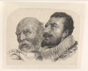 Têtes de deux hommes offrant une clé - Monogrammist AC