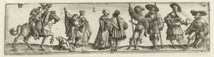 Frise avec hommes, femmes et soldats