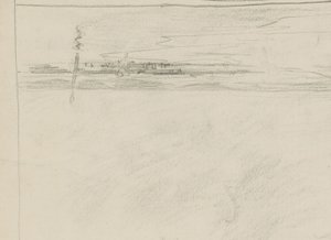 Vue de mer avec jetée et une figure sur la ligne de marée - Monogrammist DS (tekenaar)