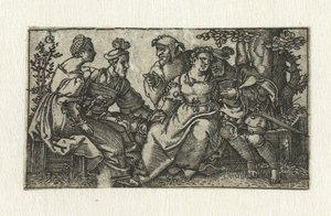 Deux couples amoureux avec un bouffon