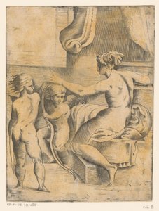 Vénus avec deux putti - Monogrammist FP (Italië; 16e eeuw)