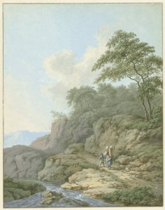 Paysage avec femme et garçon en route - Monogrammist FWH (possibly)
