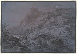 Paysage volcanique au clair de lune - Monogrammist IAR of IAP