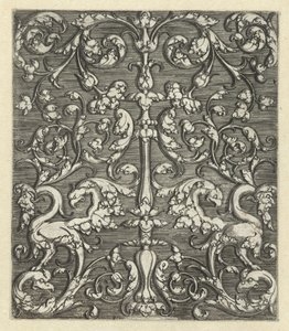 Ornement avec deux animaux fantastiques et chandelier - Monogrammist IG