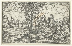 Paysage avec femme et enfant - Monogrammist PS (Duitsland)