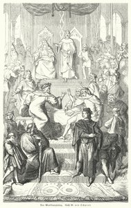 Le Sangerkrieg, un concours entre ménestrels au château de Wartburg en Thuringe en 1207 (gravure) - Moritz Ludwig von (after) Schwind