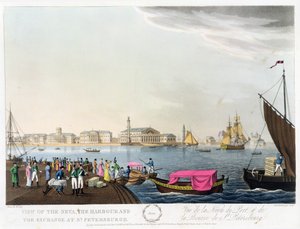Vue de la Neva, du port et de la Bourse à Saint-Pétersbourg, illustration pour juin de 