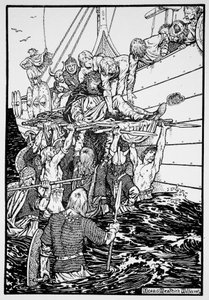 Le roi Haakon mourant porté à son navire, 961, 1913 - Morris Meredith Williams
