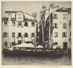 Bateaux sur un canal, île vénitienne - Mortimer Menpes