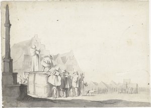 Place du marché avec crieur sur un tonneau - Moses ter Borch (possibly)
