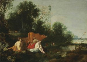 Allemand : Pan und Nymphen beim Baden Paysage avec satyre, nymphes et bétail