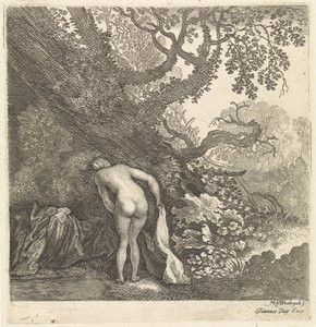 Femme se baignant, vue de dos