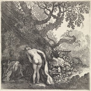 Femme se baignant, vue de dos