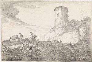 Paysage avec tour ronde