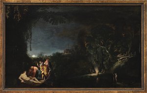 Paysage au Clair de Lune avec Motif Mythologique (?) - Moyses van Wtenbrouck
