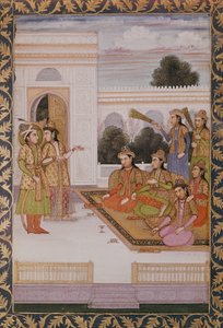 Joseph présenté aux épouses de Mizr par Zuleika, femme de Potiphar, épisode du poème persan populaire Yusuf et Zulaikha par Jami (1414-92) c.1780 - Mughal School