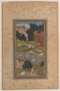 Majnun dans le désert, vers 1600 - Mughal School