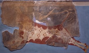 Scène de tauromachie, fresque du palais de Tirinto, civilisation mycénienne - Mycenaean