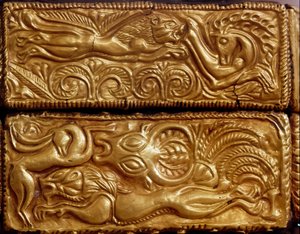 Art mycénien : chasse au lion dans une forêt (détail) - Mycenaean