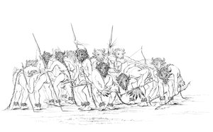 Chasseurs amérindiens dansant avec des masques de buffle, 1841