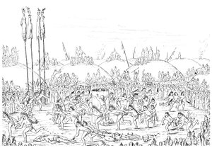 Cérémonie religieuse, village Mandan - Myers and Co