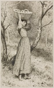 Jeune fille dans un verger avec un panier de fruits - Myles Birket Foster