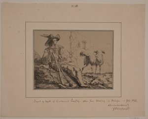 Chasseur assis et un chien - N.B. Krossing