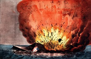 Guerre de Sécession (1861-1865) : bataille de Hampton Roads, 8-9 mars - N. and Ives J.M. (1824 95) Currier