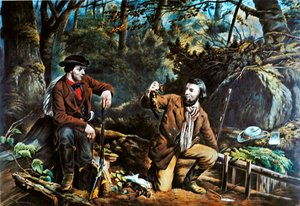 La vie de pionnier en Amérique : Piégeage de vison - Currier and Ives