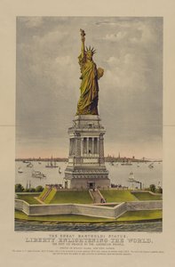 La grande statue de Bartholdi, La Liberté éclairant le monde, Le cadeau de la France au peuple américain, c.1885 (chromolithographie) - Currier and Ives
