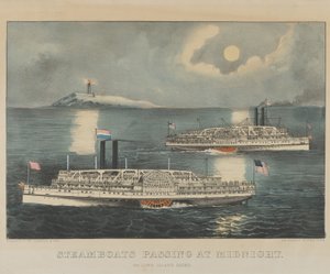 Bateaux à vapeur passant à minuit sur le Long Island Sound - Currier and Ives