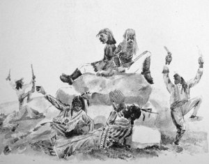 Un Hurlement - Sur le Sentier de la Guerre (dessin original de Thomas Worth, à partir duquel l