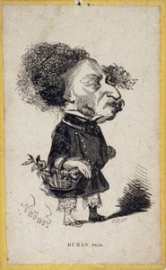 Portrait-charge par Alexandre Dumas Jr. (1824-1895), écrivain français. Caricature par Gaspard Félix Tournachon dit Félix Nadar (1820-1910) - Nadar