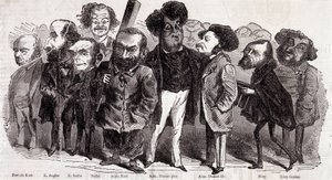 Portraits des écrivains Paul de Kock (1793-1871), Émile Augier (1820-1889), Eugène Scribe (1791-1861), Félix Nadar, Alphonse Karr (1808-1890), Alexandre Dumas père (1802-1870) et Alexandre Dumas fils (1824-1895), Joseph Méry (1798-1866) et Léon Gozlan (180 - Nadar