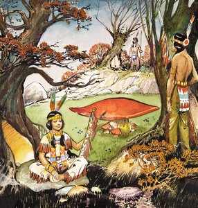 A Squaw and Braves, illustration de "Peter Pan" de J.M. Barrie (gouache sur papier)