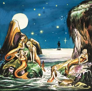 Peter et les sirènes, illustration de "Peter Pan" de J.M. Barrie (gouache sur papier)