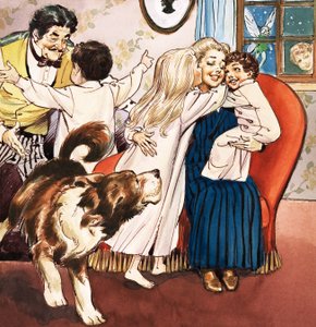 La famille Darling, illustration de "Peter Pan" de J.M. Barrie (gouache sur papier)
