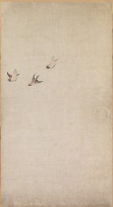 Chiots, moineaux et chrysanthèmes