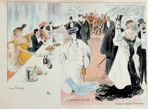 Au restaurant de nuit Parisiens de la bourgeoisie en tenue de soirée au restaurant, bouteilles de champagne sur la table, un orchestre joue au fond de la salle - Nagayama Koen
